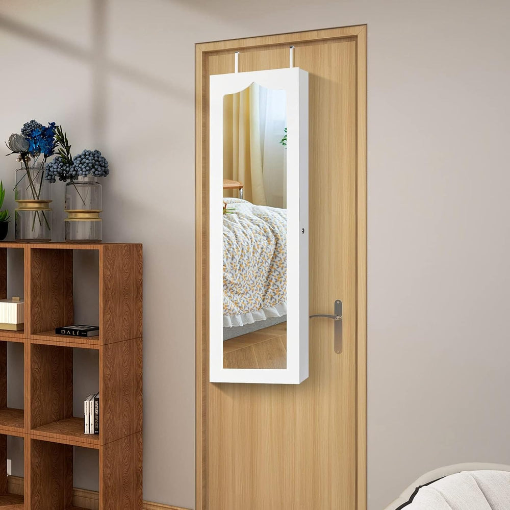 Hanging Jewellery Cabinet, Sail Cabinet with LED Lighting, Mirror and 6 Drawe...