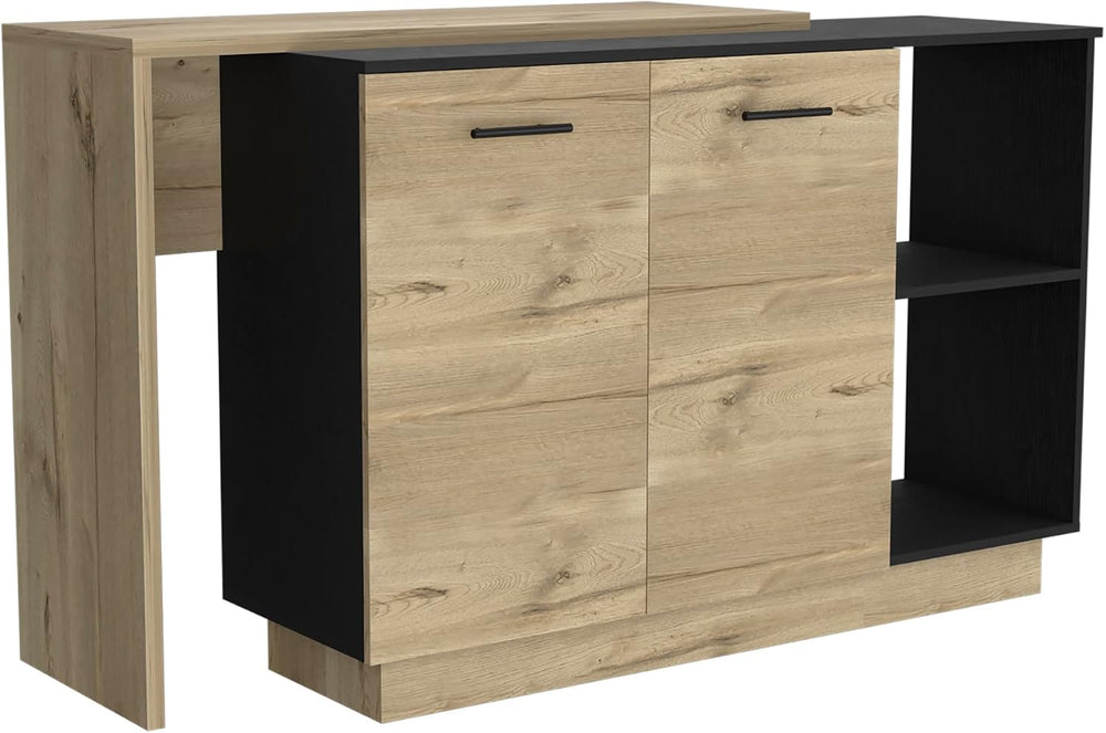 Kitchen Island Ohio - Modern Black and Light Oak Kitchen Island | Two open sh...