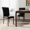 Stylish Dining Chairs Set of 2, Upholstered Parsons Dining Room Chair with Nailhead Trim, Kitchen Room Chair with Thick Cushions and Wood Legs, Nailhead Trim, Black Leather