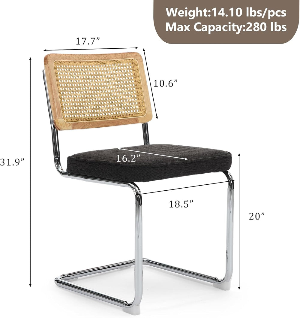 Rattan Back Linen Dining Chair Set of 4 Modern Breuer Designed Stainless Chro...