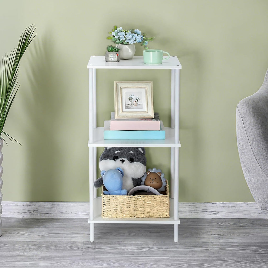 ETELI Tall End Table 3 Tier Small Tall Side Table Stand with Storage Shelves 31.6 Inch Nightstand Bedside Telephone Table for Small Space Living Room Bedroom Bathroom Kitchen, White