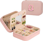 TopPerfekt Travel Jewelry Case, Jewelry Box with Mirror, Jewelry Organizer Bridal Shower Gifts to Her, Earring Storage Travel Case, Trendy Gift for Women and Girls, Girlfriend-Letter Q, Pink