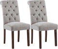 Tufted Dining Chairs Set of 2, Upholstered Parsons Dining Room Chairs, Fabric Kitchen Side Chair with Wood Legs, Light Grey