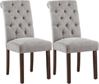 Tufted Dining Chairs Set of 2, Upholstered Parsons Dining Room Chairs, Fabric Kitchen Side Chair with Wood Legs, Light Grey