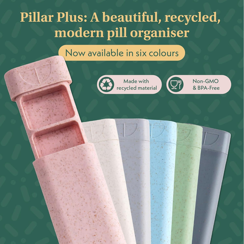 Pillar Plus - Aesthetic 7 XL Day Pill Organizer | BPA-Free Wheat Straw Medicine Case | Pretty Travel & Home Tablet Vitamin Organizer | Cute Weekly Pill Box | Travel Medicine Organizer (Powder Blue)