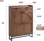 Fluted Shoe Cabinet Storage for Entryway – Narrow Shoe Rack with 2 Flip Drawers & 2 Storage Drawers, Freestanding Hidden Shoe Organizer for Foyer, Hallway (Walnut)