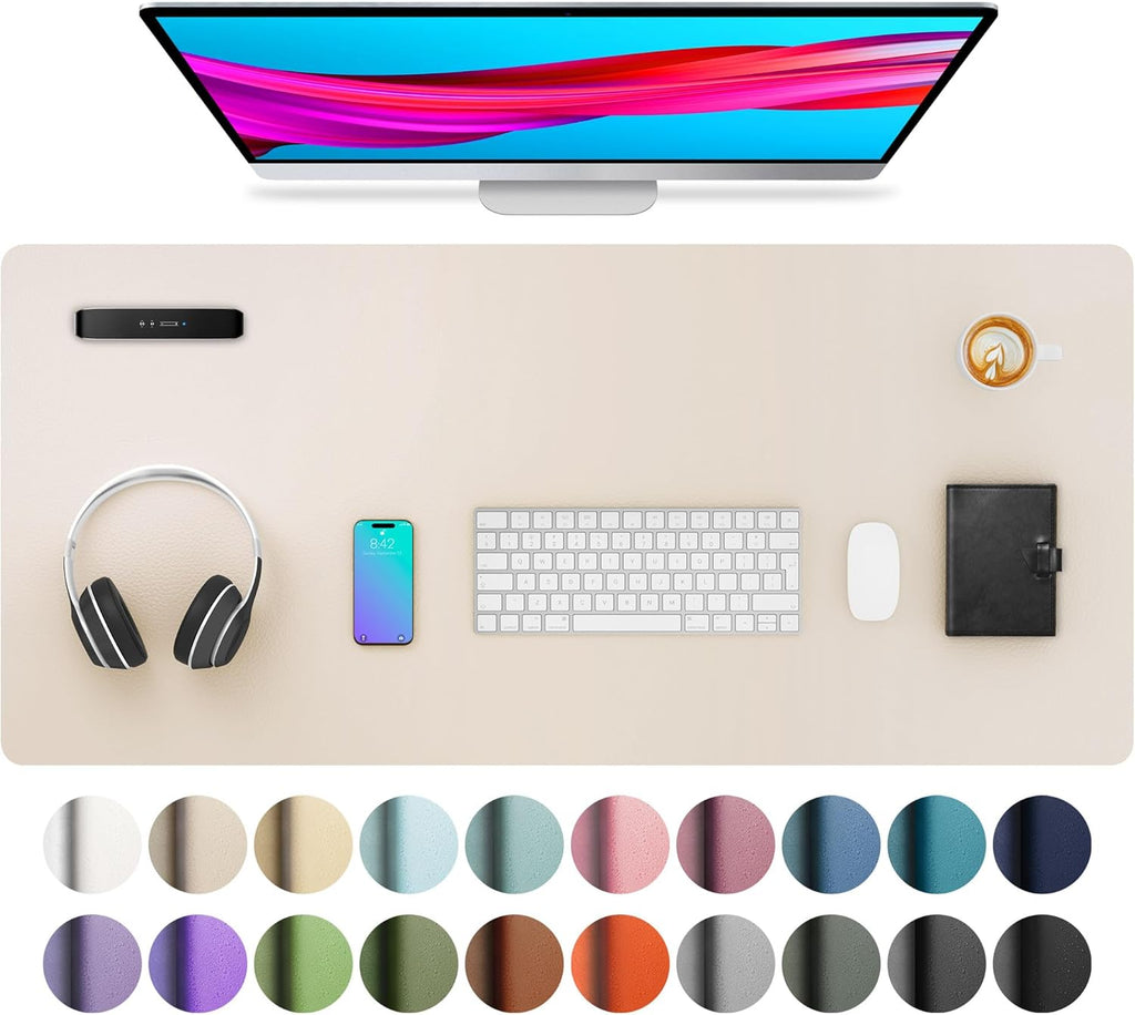 Aothia Large PU Leather Desk Pad Protector – Non-Slip Mouse Pad & Writing Mat for Office/Home, Waterproof, Easy to Clean (36" x 17", Eggshell)