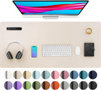 Aothia Large PU Leather Desk Pad Protector – Non-Slip Mouse Pad & Writing Mat for Office/Home, Waterproof, Easy to Clean (36" x 17", Eggshell)