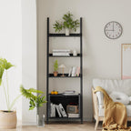 4-Tier Ladder Shelf,Modern Ladder Bookshelf Bookcase with Storage,Display Storage Shelf for Living Room Bedroom Kitchen Office,Black