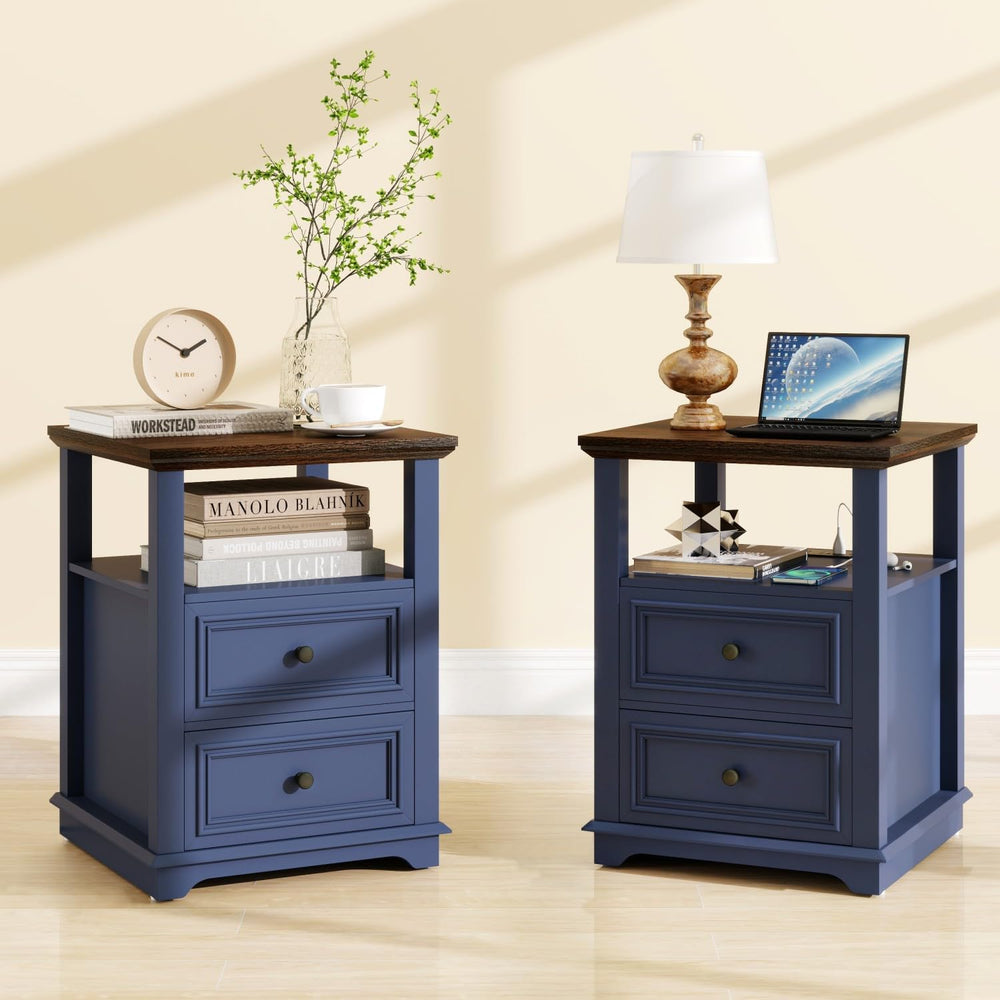 MUUEGM 18" End Tables for Living Room Farmhouse Night Stand with Chargin...