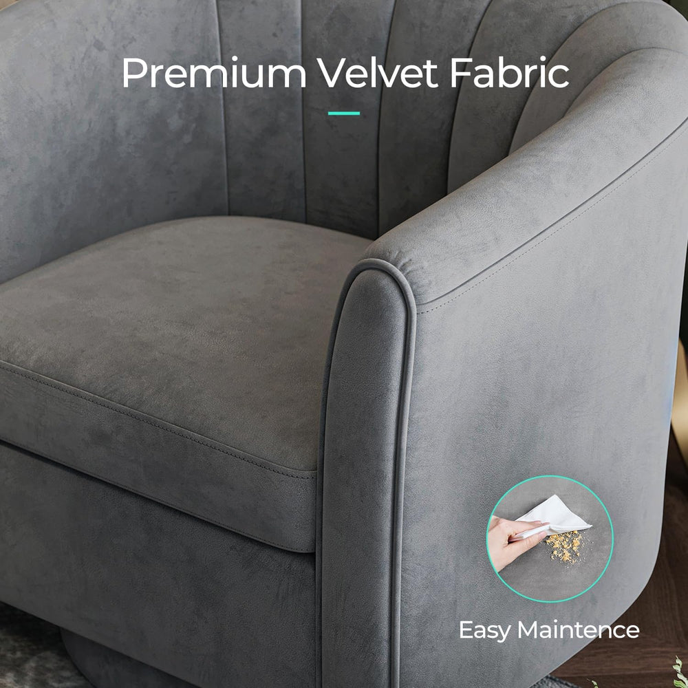LINSY Large Swivel Accent Chair with Ottoman, Velvet Barrel Chair with Footre...