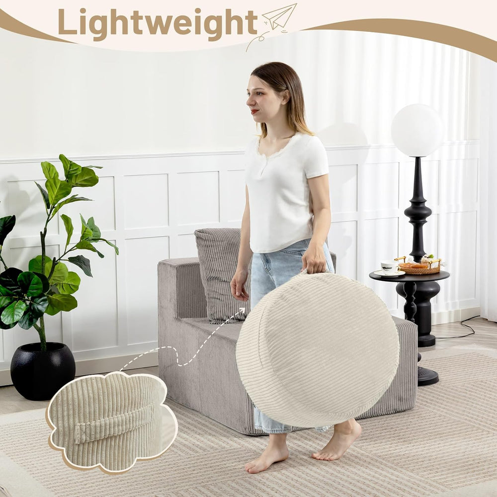 Round Stuffed Pouf Ottoman (Beige, 20" D x 20" W x 15" H)