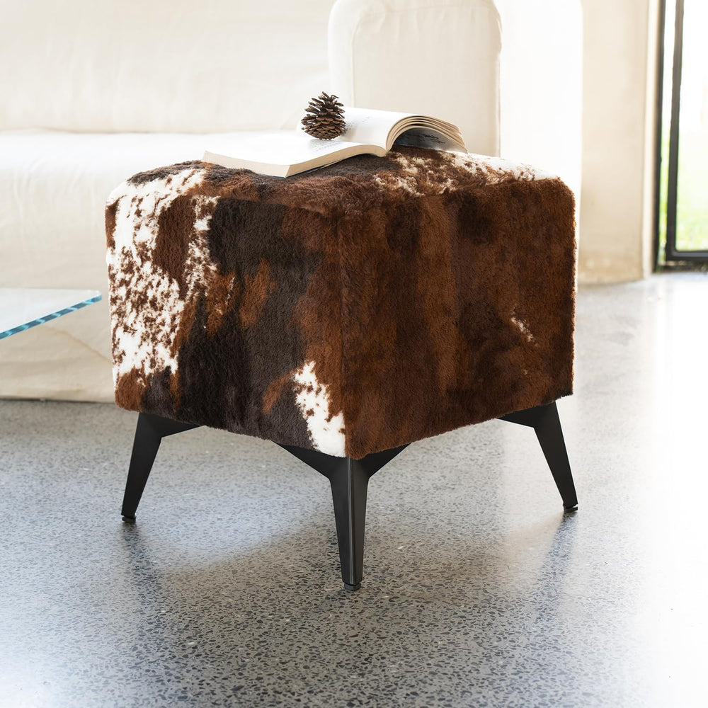 Tricolor Cow Print Ottoman, Faux Cowhide Footstool, Western Style | 16x16x17 ...