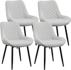 Dining Chair Set of 4, Modern Dining Chairs with Thick Cushions, Faux Leather Upholstered Kitchen Dining Room Chairs with Metal Adjustable Legs for Dining Living Room, Light Grey
