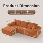 108" L-Shaped Boneless Couch, High Seat Modular Sectional Sofa with Moveable Ottoman, Corduroy Cloud Couches for Living Room, No Assembly, Ship in a Box, Orange | Modular Flexibility
