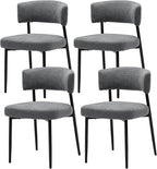 Sweetcrispy Dining Chairs Set of 4, Boucle Fabric Modern Mid Century Round Kitchen Chairs with Curved Backrest & Metal Legs for Vanity, Living Room - Modern Grey