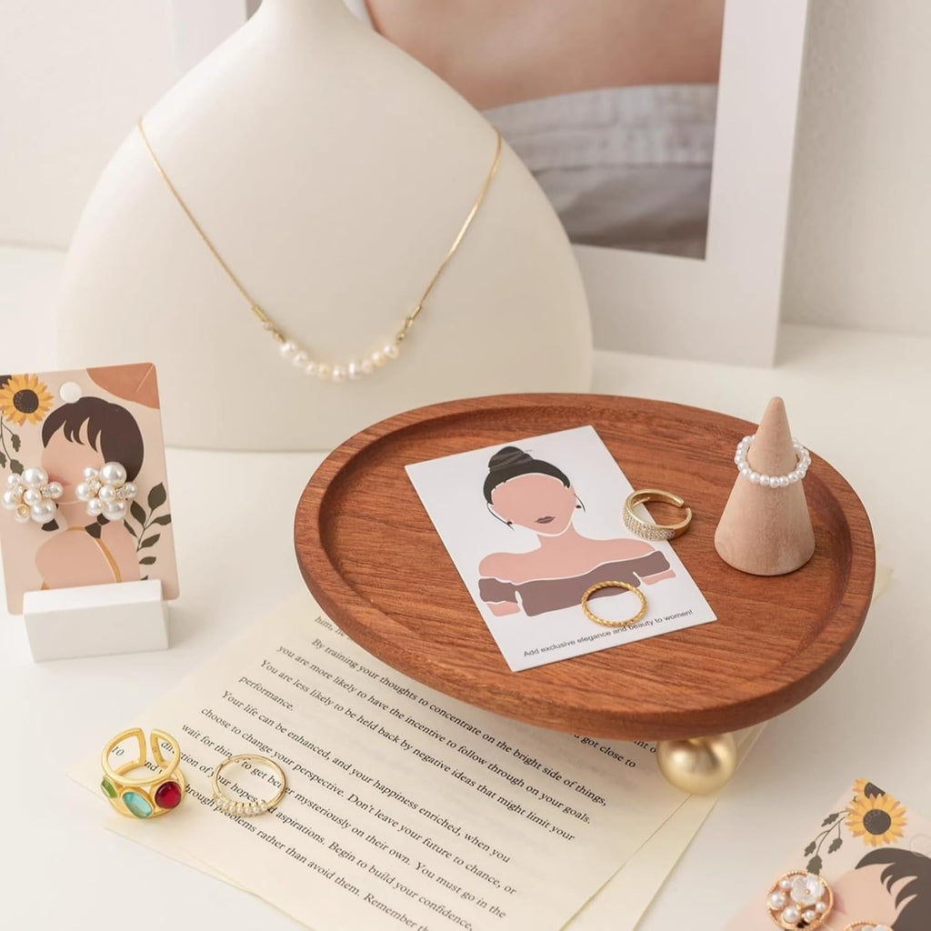 Wooden Jewelry Display Tray, Mothers Day Gifts Presentation Tray, Organizer for Rings, Necklaces, Earrings, Catchall Holder, Trinket Dish, Key Tray (Oval)