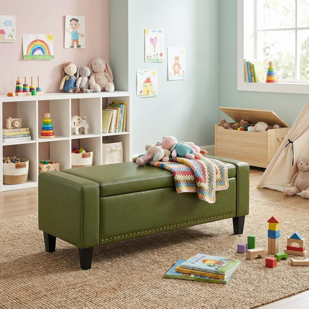 AKMAKM 49''W Storage Ottoman Bench, 30 Gallons End of Bed Bench, Faux...