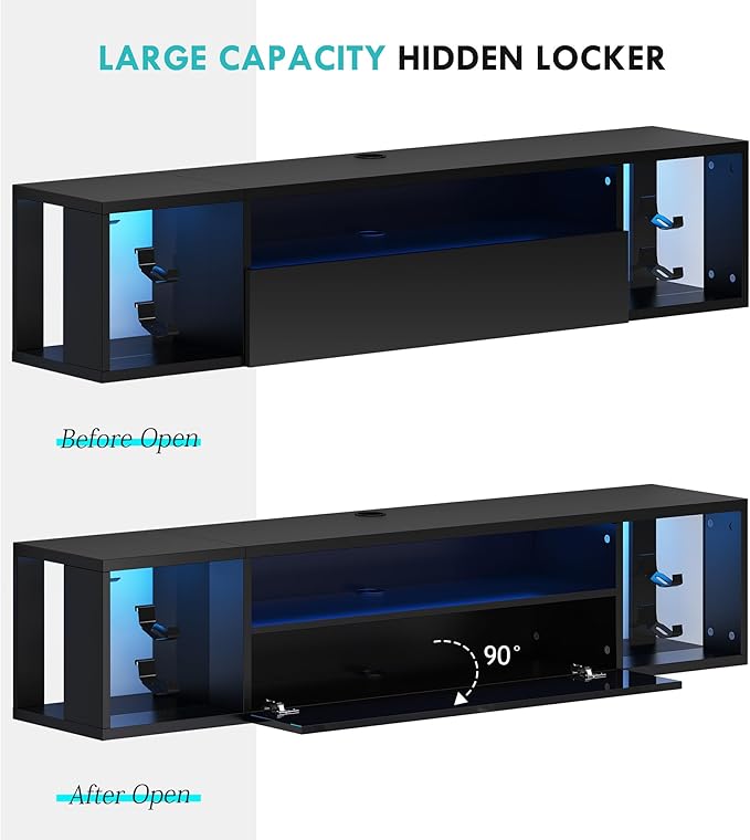 SogesHome 55'' Floating TV Stand with LED Lights, Wall Mounted Entert...