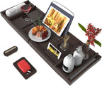 Bathtub Caddy Tray for Luxury Bath - Bamboo Waterproof Expandable Bath Table Over Tub with Wine and Book Holder and Free Soap Dish (Brown)