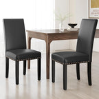 LSSBOUGHT Dining Chairs Set of 2, Modern Dining Room Chair,Upholstered Pu Leather Kitchen Chair with Vintage Copper Nail for Restaurant & Cafe(Black,2pcs)
