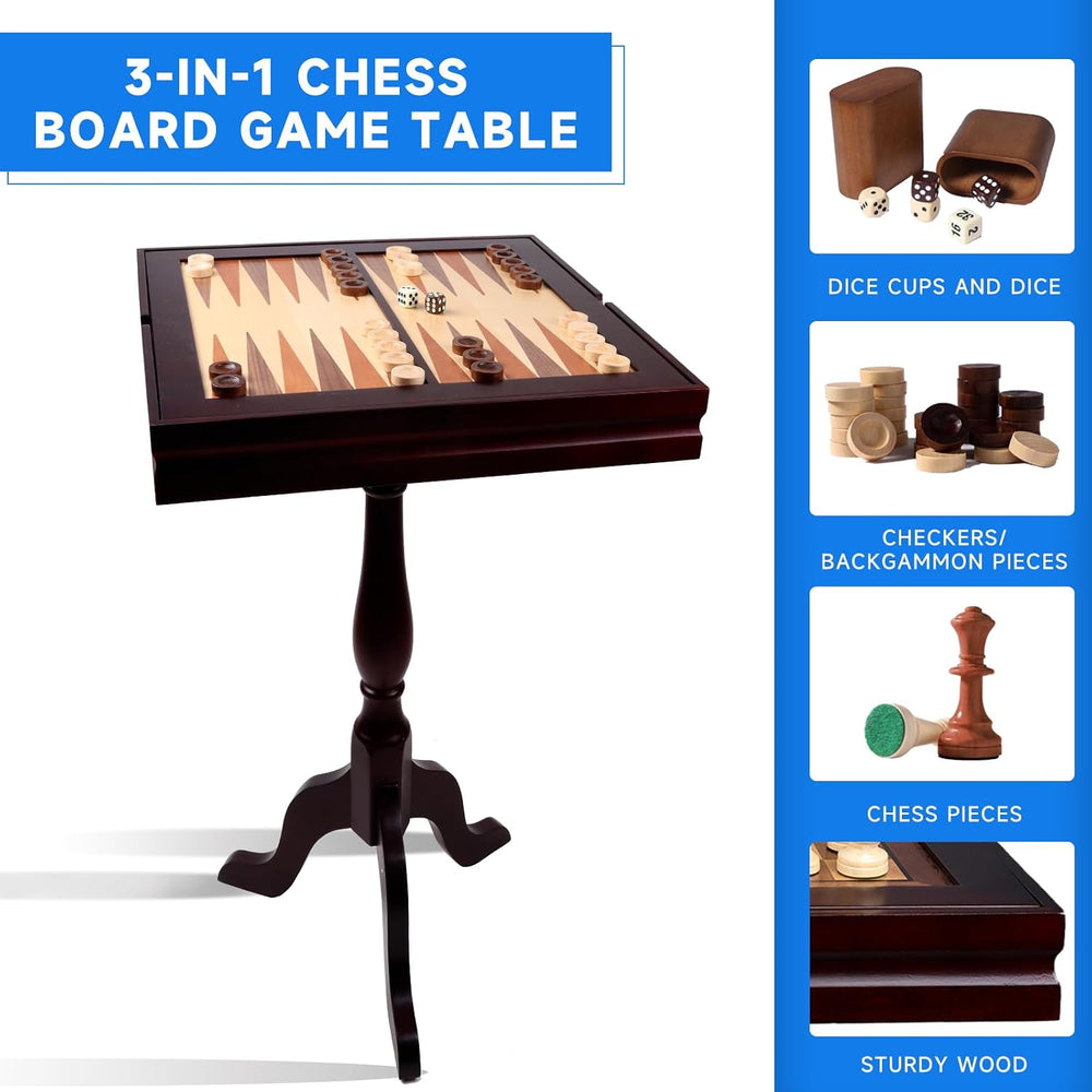 GSE Wooden 3-in-1 Chess Checkers Backgammon Game Table Set with Game Pieces |...