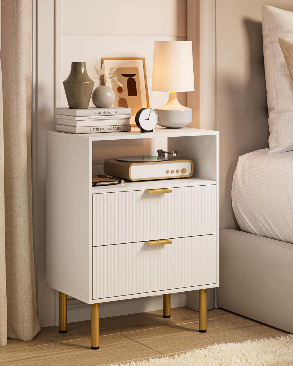 Night Stand,25.7" H Bedside Table with 2-Drawer Shelf,Morden Nightstand ...