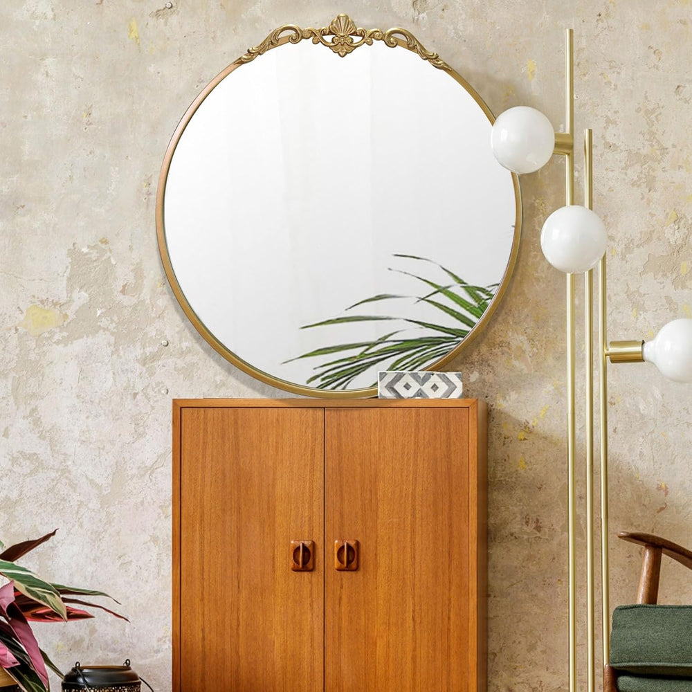 Round Gold Mirror 24Inch Ornate Baroque Antique Bathroom Mirror Large Circle ...