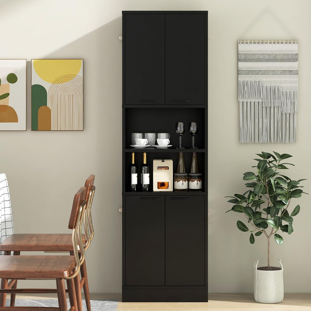 Kitchen Pantry Cabinet, Dining Room Cupboard with 4 Doors & 2 Open Counte...