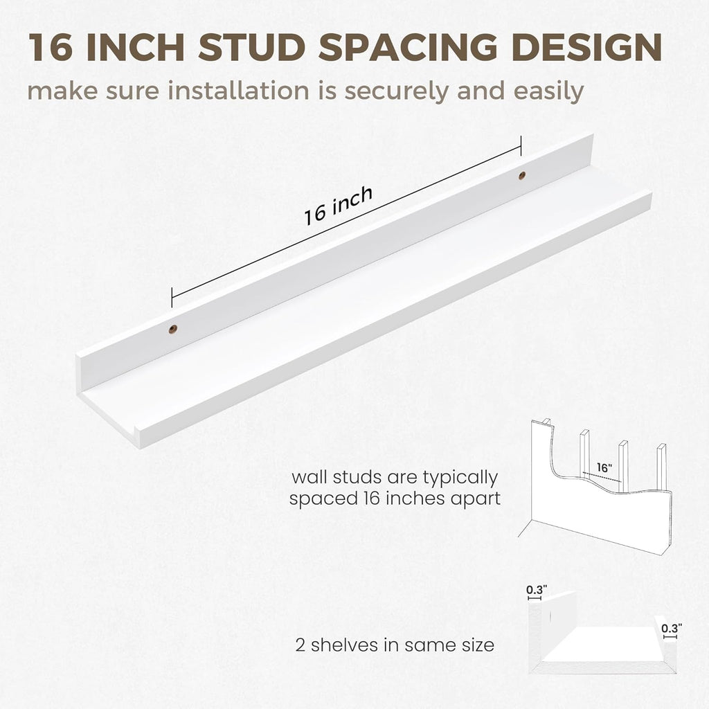 Axeman Floating Shelves for Wall - 24 Inch Picture Ledge Shelf Set of 2 - White Floating Shelves with Lip - Picture Shelf for Wall with Ledge - Photo Ledge Shelves for Pictures Nursery Books