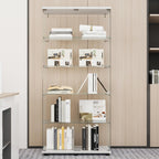 Beauty4U Glass Display Cabinet with 5 Shelves, Curio Cabinets for Living Room, Bedroom, Office, White Floor Standing Glass Bookshelf, Quick Installation