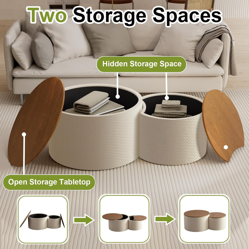 26" Round Nesting Coffee Table Set of 2 with Storage, H | Flip-Top Lid, ...