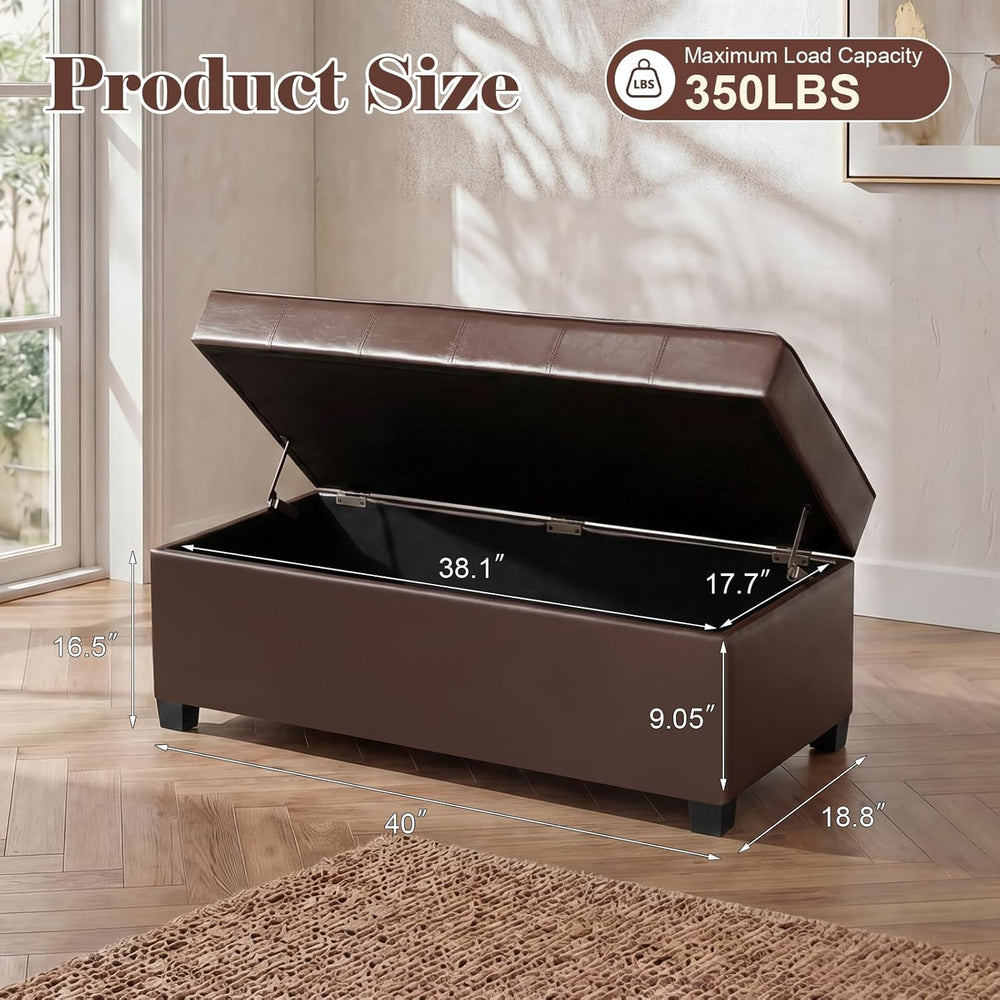 Homebeez 40" Faux Leather Storage Ottoman Bench, End of Bed Bench, Uphol...