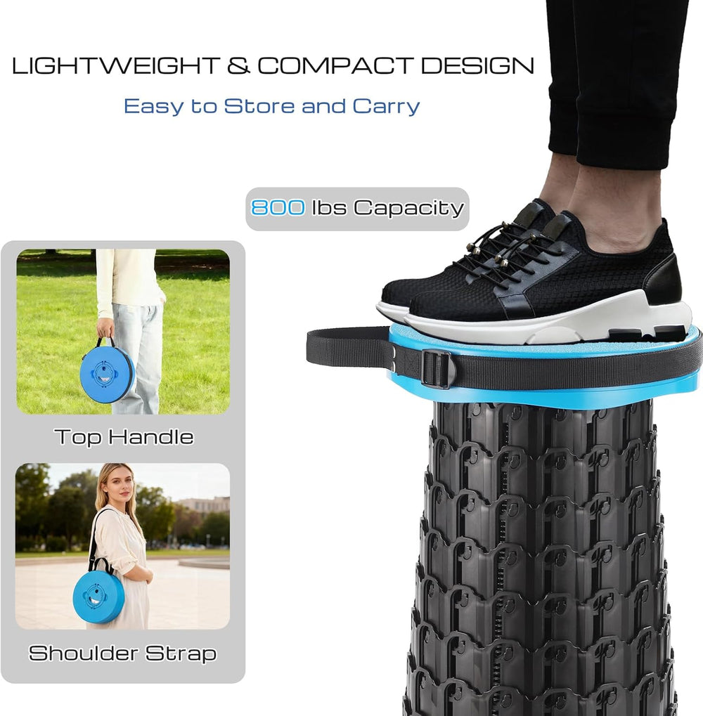 Portable Telescoping Stool with Cushion, Adjustable Folding Seat for Adults