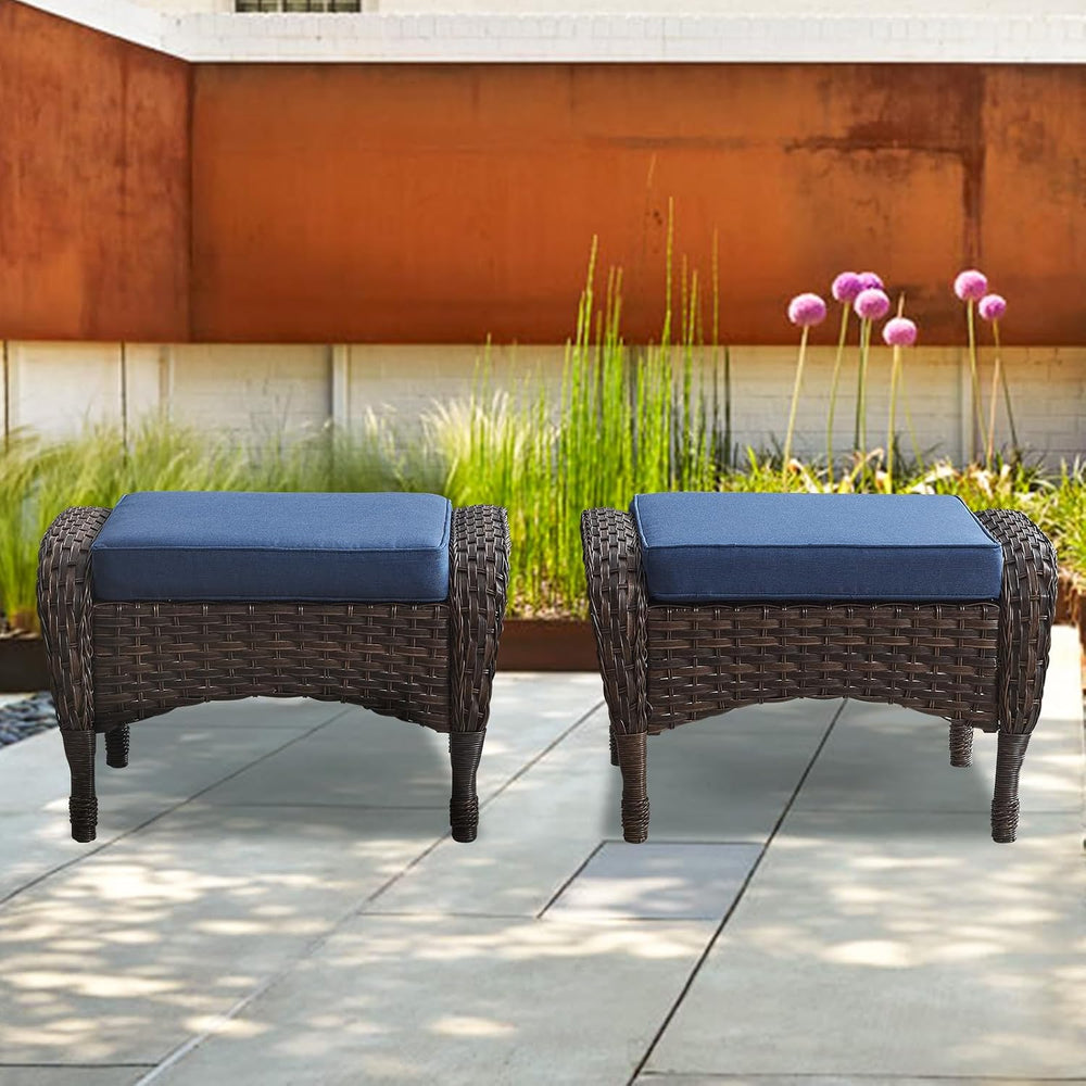 Belord Outdoor Ottomans for Patio Foot Rest - 25 Inch PE Wicker Foot Stool Se...