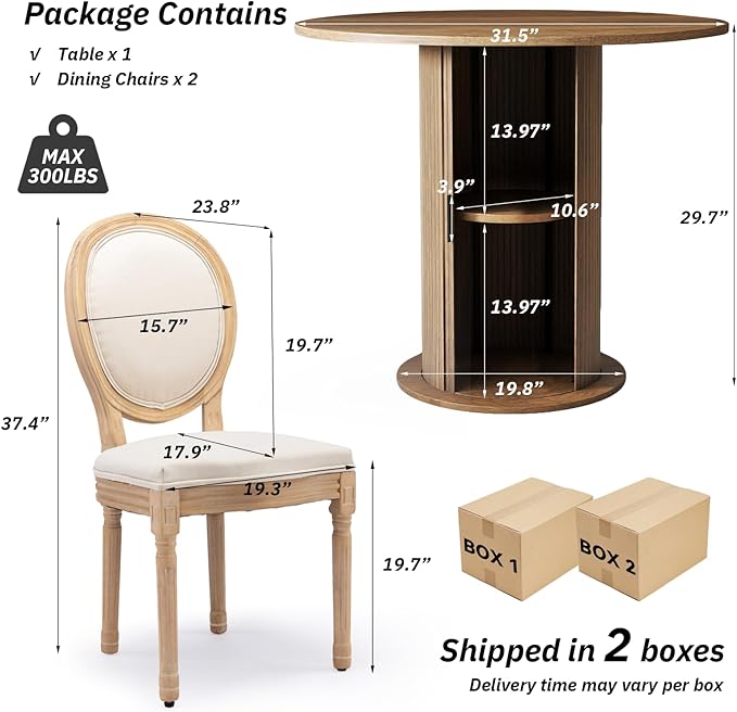 SoarFlash Kitchen Table and Chairs for 2, 31.5" Dining Table Set for 2 with Upholstered Chairs, 3 Piece Kitchen Table Set with Storage Shelf for Small Space, Apartment