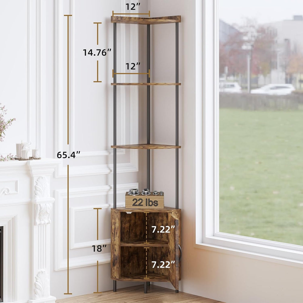 5-Tier Corner Shelf - 65.5" Tall Storage Cabinet & Bookshelf for Liv...