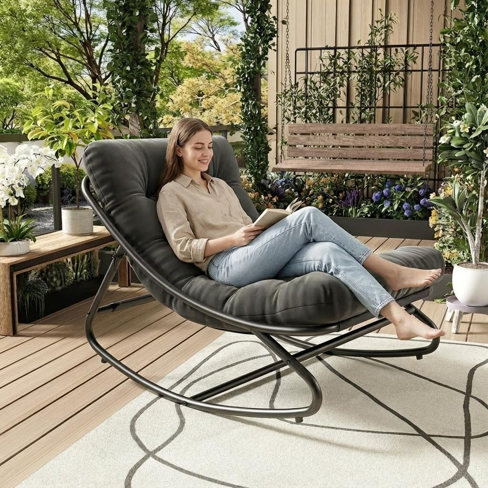 IDEALHOUSE Outdoor Rocking Chair with Metal Frame, Adjustable Papasan Rocker,...