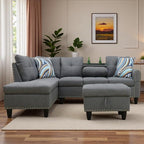 L-Shaped Sectional Sofa with Movable Chaise & Storage Ottoman, Lounge 3-Piece Modular Convertible Couches for Living Room, Apartment & Office, Dark Grey