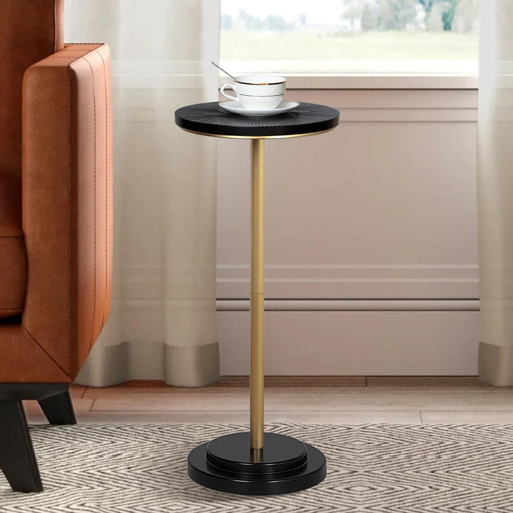 COVLON Drink Table, Small Pedestal Side Table with Wooden Carved Top for Livi...