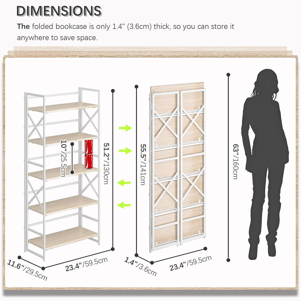 4NM 5 Tiers No Assembly Book Shelves, 51.2" H Folding Bookshelf Bookcase...