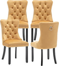 Kiztir Velvet Dining Chairs Set of 4, Upholstered Dining Chairs with Ring Pull Trim and Button Back, Luxury Tufted Dining Chair for Living Room, Bedroom, Kitchen (Gold)