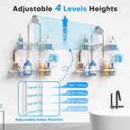 Aluminum Alloy Hanging Shower Caddy for Handheld Shower Heads,Rustproof Hose Shower Organizer 4 Levels Height Adjustable Shower Rack with Hooks,Razor Holder,Soap Holder