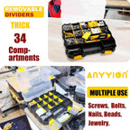 Anyyion Small Parts Organizer, 34-Compartments Double Side parts organizer with Removable Dividers for Hardware, Screws, Bolts, Nails, Beads, Jewelry. (1 PCS, Yellow)