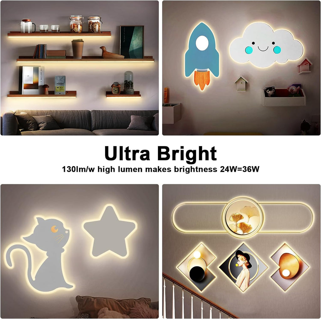 White COB Led Strip Lights Max with RF Remote, 16.4ft 3000K Dimmable Ultra Bright Warm White COB Light Strip, Adhesive Indoor COB Led Lights for Living Room, Shelf, Cabinet