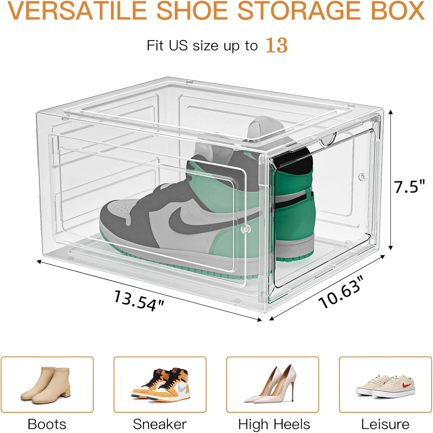 Upgraded Clear Shoe Storage Boxes Stackable 9 Pack Shoe Organizer for Closet, Drop Front Shoe Boxes with Magnetic Door, Shoe Sneaker Display Case, Shoe Storage Organizer, Fit US Size up to 13