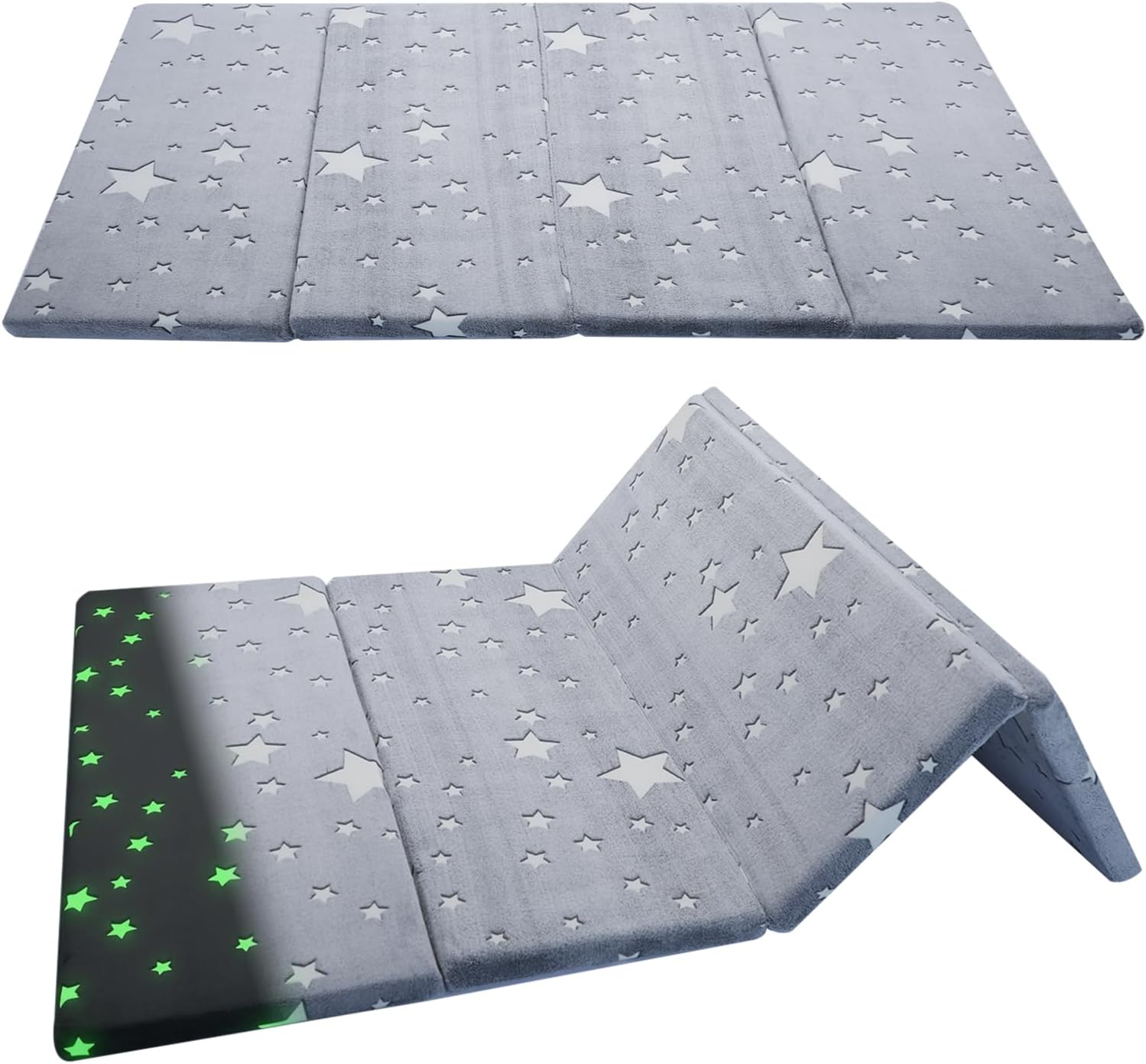MeMoreCool Foldable Kids Floor Mattress, Play Mat Muscle Mat Large 6x4 FT, Thicken Foam Tatami Futon Mattress for Children Play Area, Sleeping Crawling Pad for Playroom, Grey Star