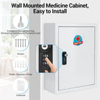 Wall Mounted Metal Medicine Cabinet with Key Lock, First Aid Medication Storage Box, White (Small)
