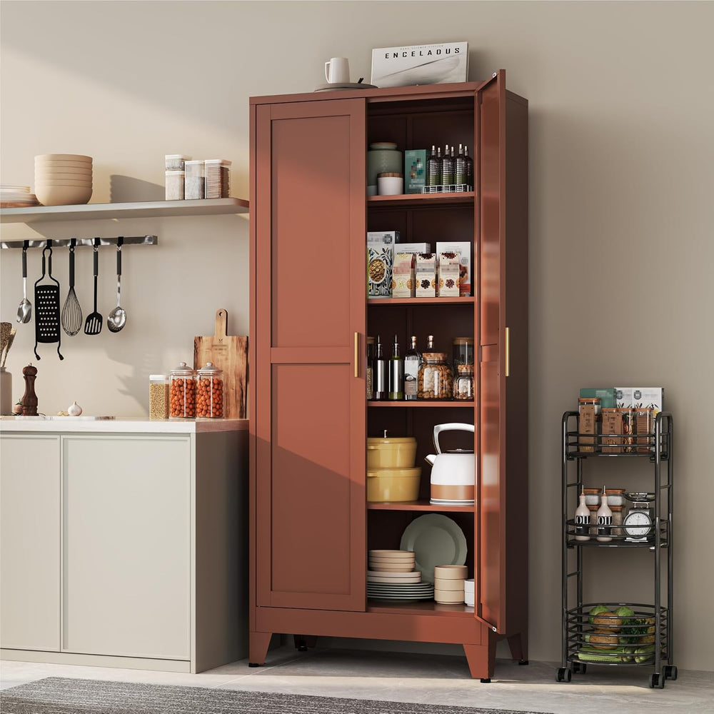 YAUWOH 71''Metal Cabinet with 4 Adjustable Shelves,5-Tier Pantry Stor...