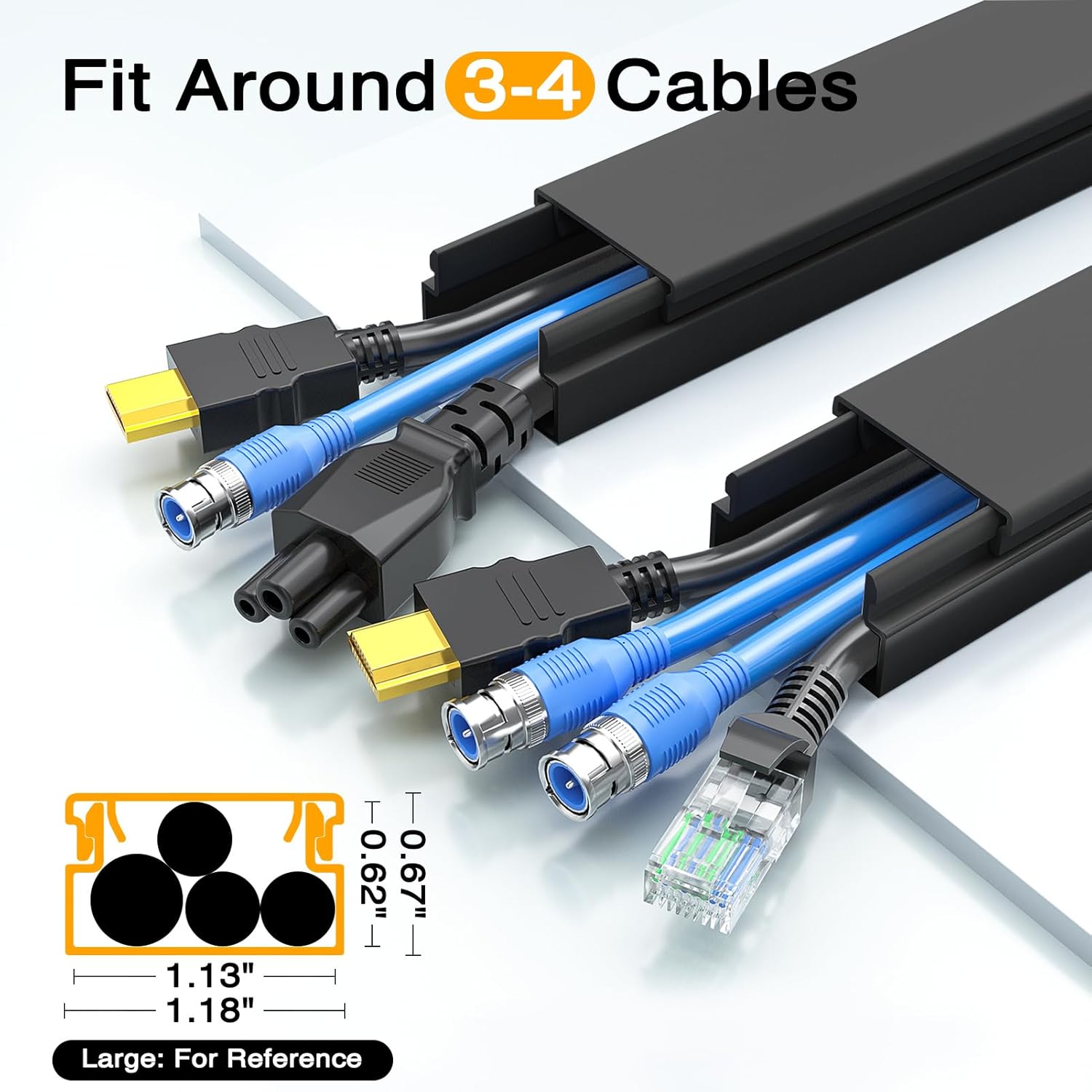 Delamu 157in Cord Hider, Cord Cover Wall Cable Management, Paintable Wire Cover for Cords, Cable Hider Raceway Kit, Cable Cover Concealer, Wire Hiders for TV on Wall, 10 X L15.7 W1.18 H0.6in, Black